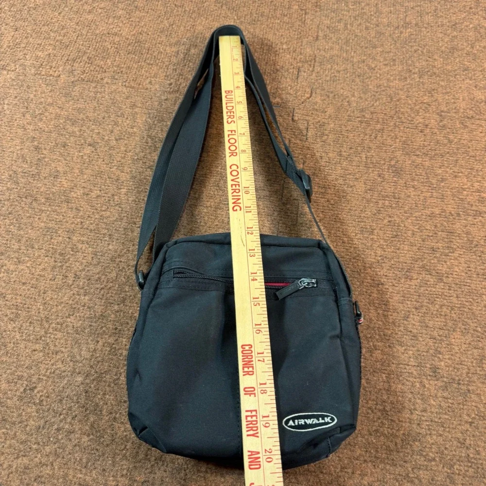 B+ Airwalk Black Canvas Crossbody Messenger Bag Red Lining Small Travel Pouch